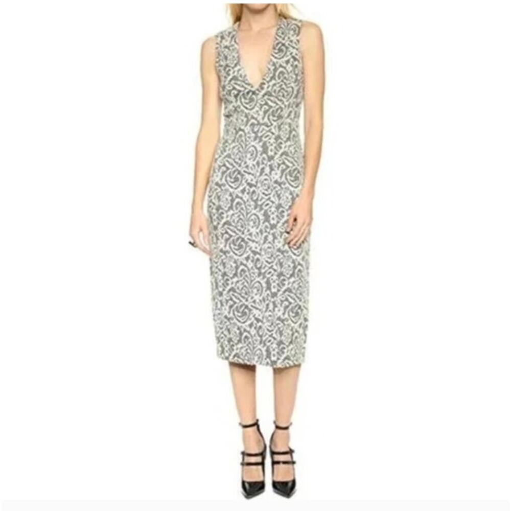 Alice+Olivia Lilia Lace Textured Plunge V Neck Midi Sheath Dress Summer